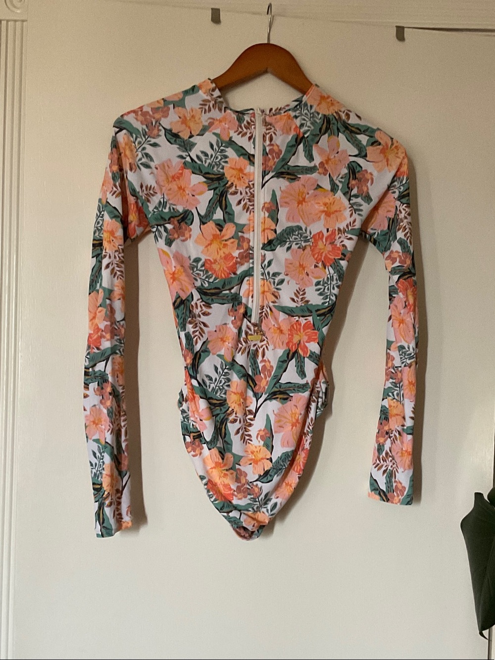 Roxy Floral Long-Sleeve One-Piece Swimsuit - White, Pink & Green